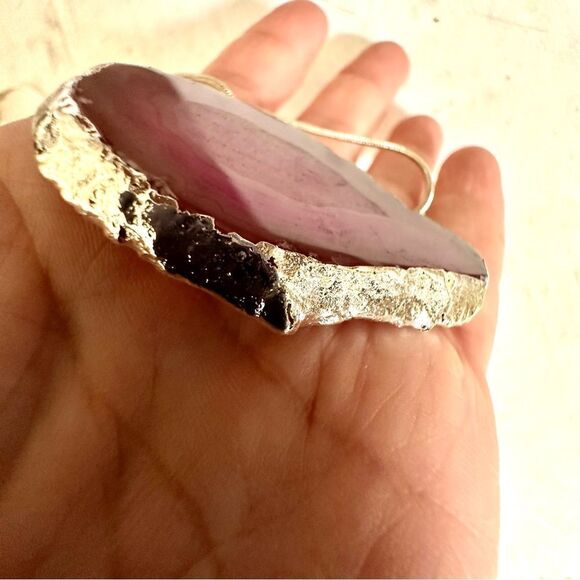 Sterling silver agate slice pendant necklace - Picture 8 of 11